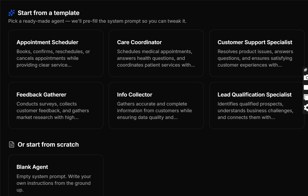 Agent template picker and create form